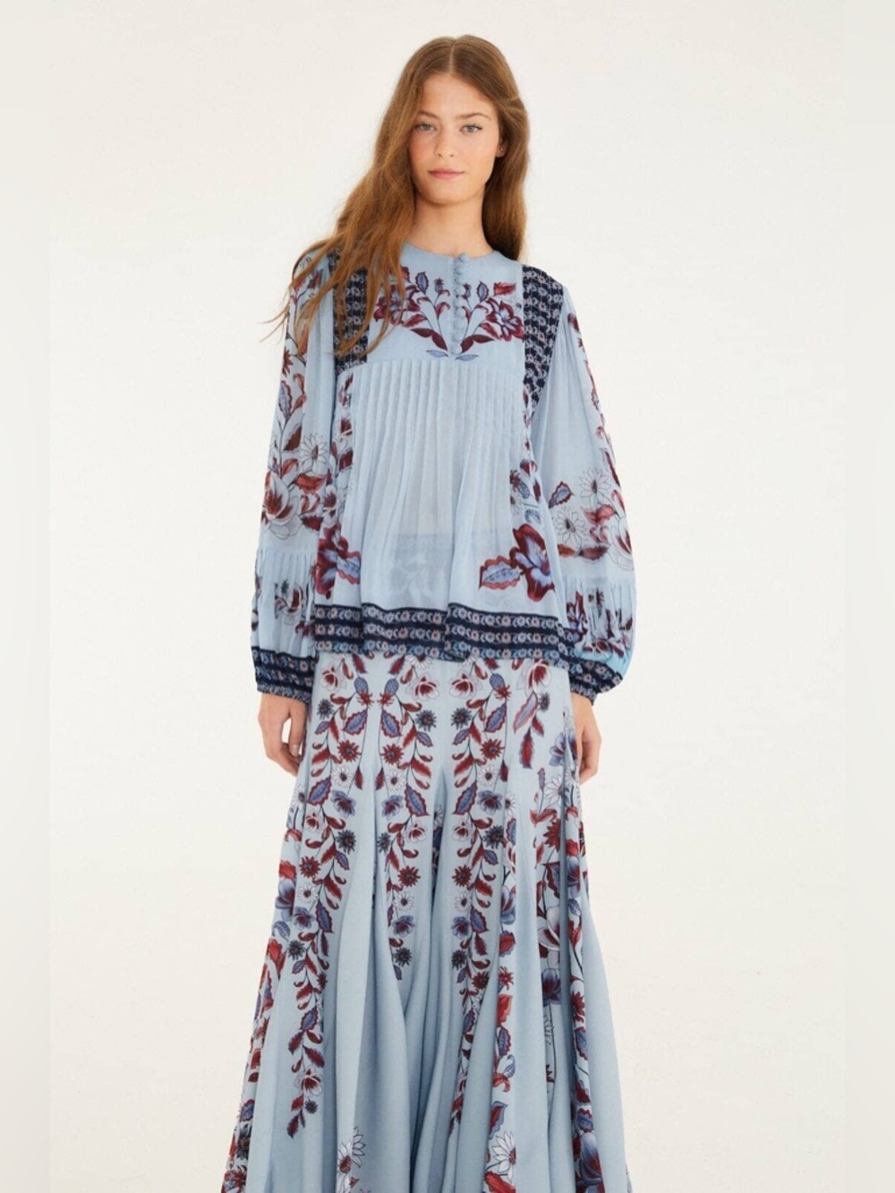 Farm Rio: Soft Blue Marcelle Pleated Maxi
Skirt - Picture 11 of 15